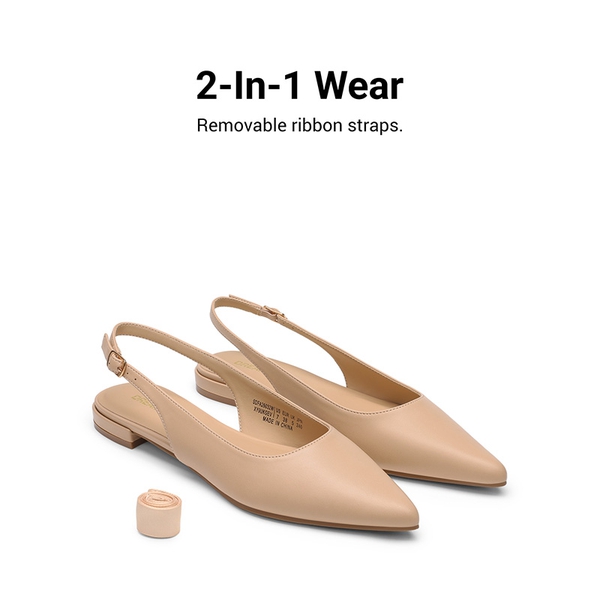 Women's Pointed-Toe Slingback Flats with DIY Ribbon - NUDE - 4