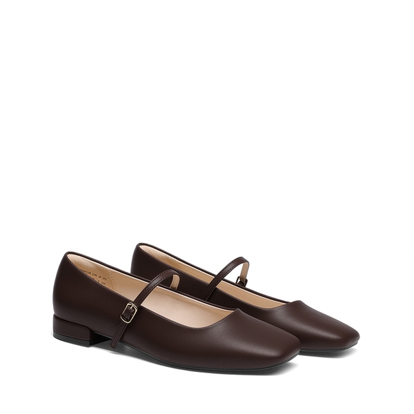 Women's Square-Toe Mary Jane Flats - BROWN - 4
