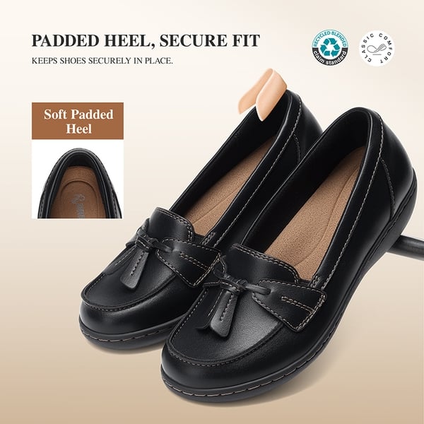 Ascenelle Women's Arch Support Slip-On Loafers - BLACK - 5