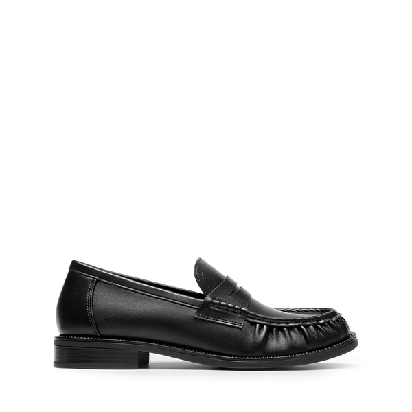Women's Comfortable Penny Loafers with Pleated Detail - BLACK - 3