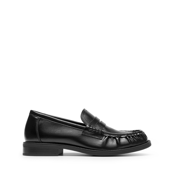 Women's Comfortable Penny Loafers with Pleated Detail - ALL BLACK - 3
