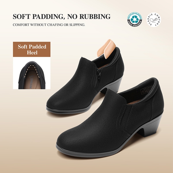 Ascenelle Women's Sustainable Block Heel Pumps - BLACK-SUEDE - 3