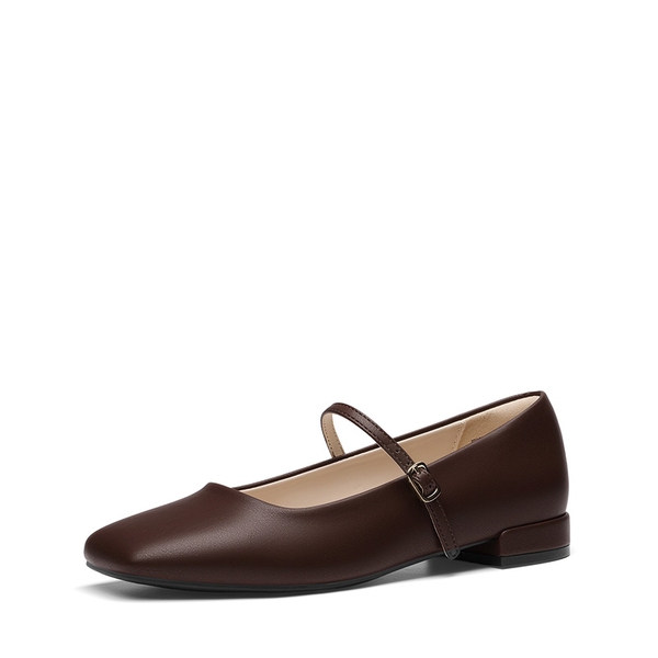 Women's Square-Toe Mary Jane Flats - BROWN -  0