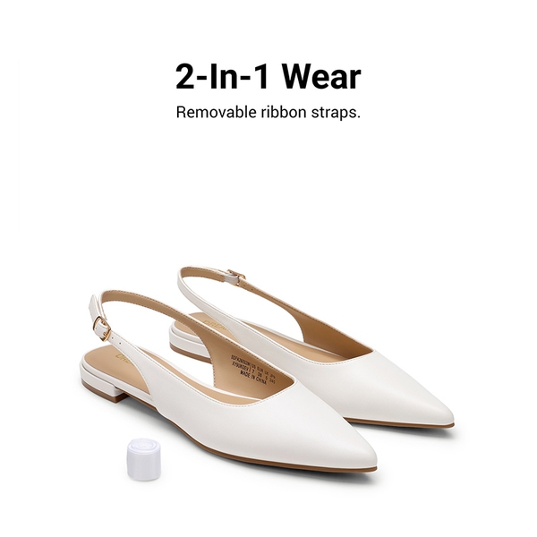 Women's Pointed-Toe Slingback Flats with DIY Ribbon - WHITE - 4