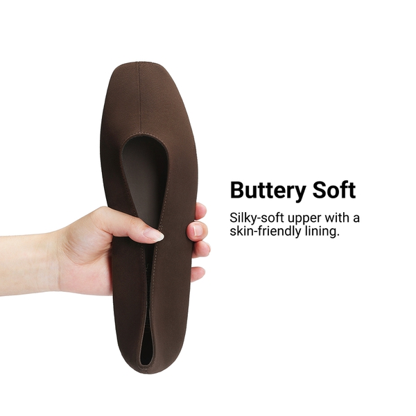 Women's Square Toe Ballet Flats with Elastic Strap & Bow - BROWN - 7