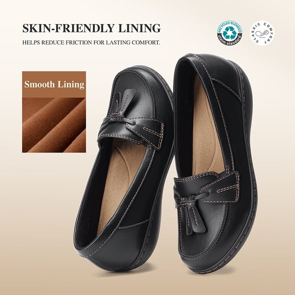 Ascenelle Women's Arch Support Slip-On Loafers - BLACK - 6