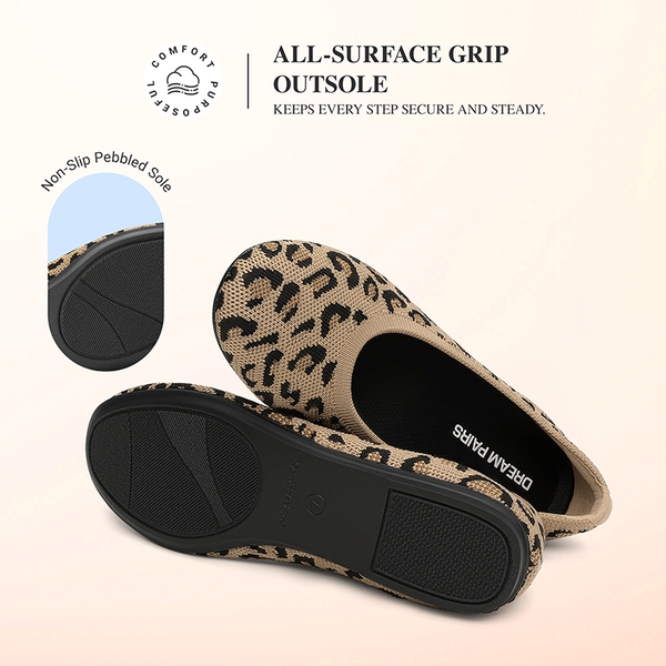 Ascenelle Women's Arch Support Ballet Flats Knit Edition - LEOPARD - 5