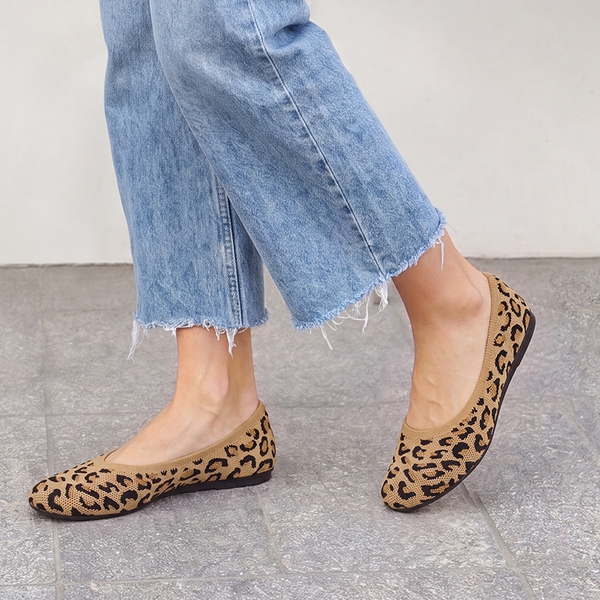 Ascenelle Women's Arch Support Ballet Flats Knit Edition - LEOPARD - 2