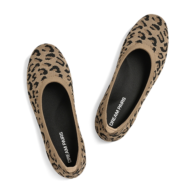 Ascenelle Women's Arch Support Ballet Flats Knit Edition - LEOPARD - 3