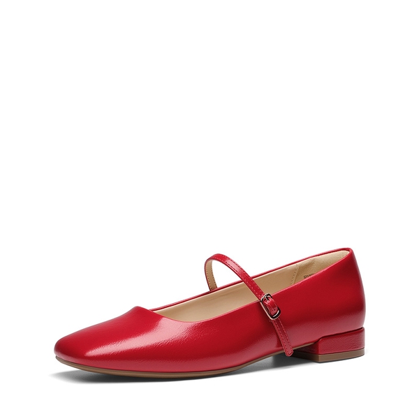 Women's Square-Toe Mary Jane Flats - RED -  0