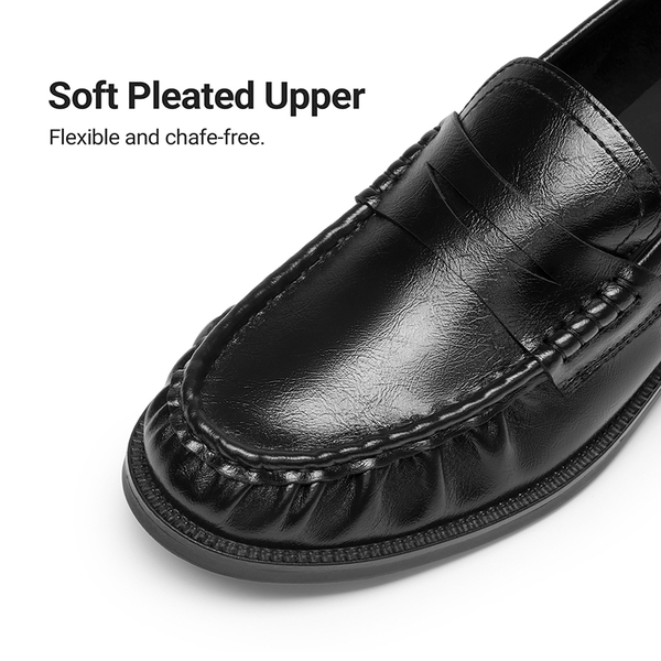 Women's Comfortable Penny Loafers with Pleated Detail - ALL BLACK - 5
