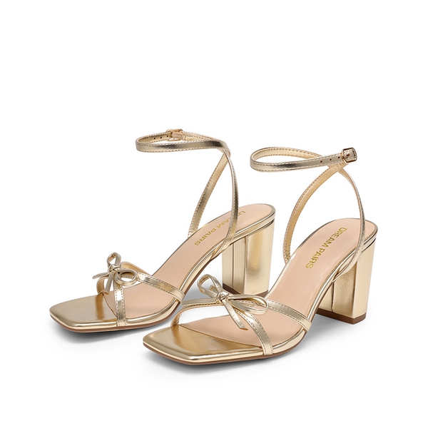 Women's Bow Detail Block Heel Sandals  - LIGHT GOLD - 4