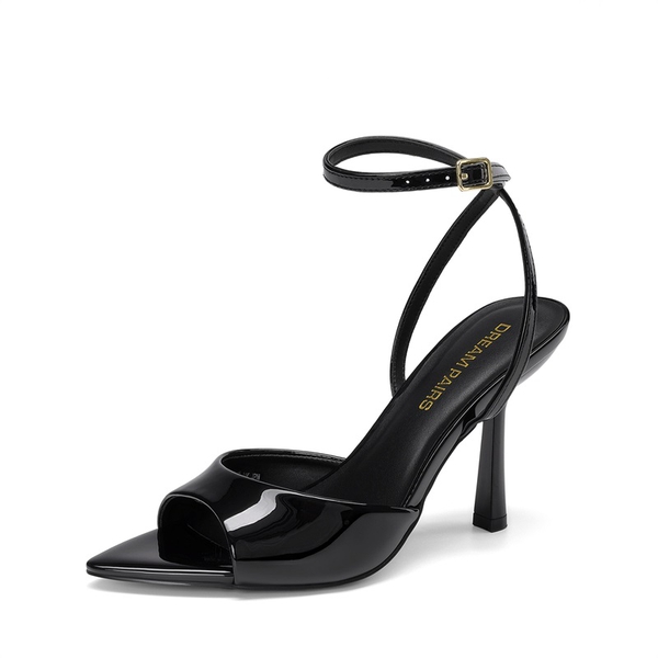 Women's Pointed Open-Toe Stiletto Sandals - BLACK-PAT -  0