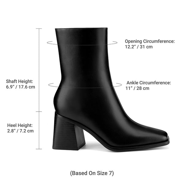 Women's Square Toe Chunky Heel Ankle Boots - BLACK - 4
