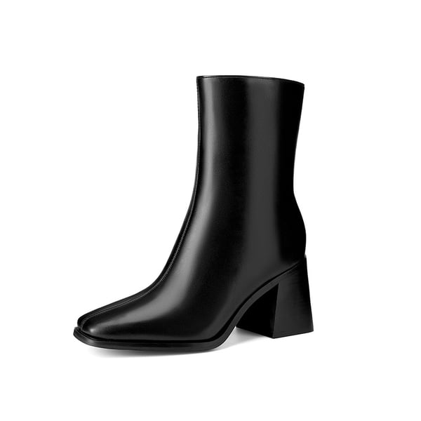 Women's Square Toe Chunky Heel Ankle Boots - BLACK -  0