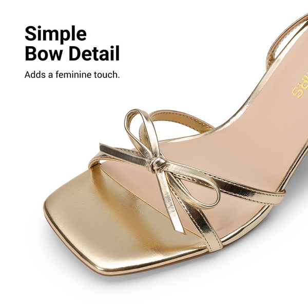 Women's Bow Detail Block Heel Sandals  - LIGHT GOLD - 5