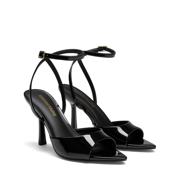 Women's Pointed Open-Toe Stiletto Sandals - BLACK-PAT - 4