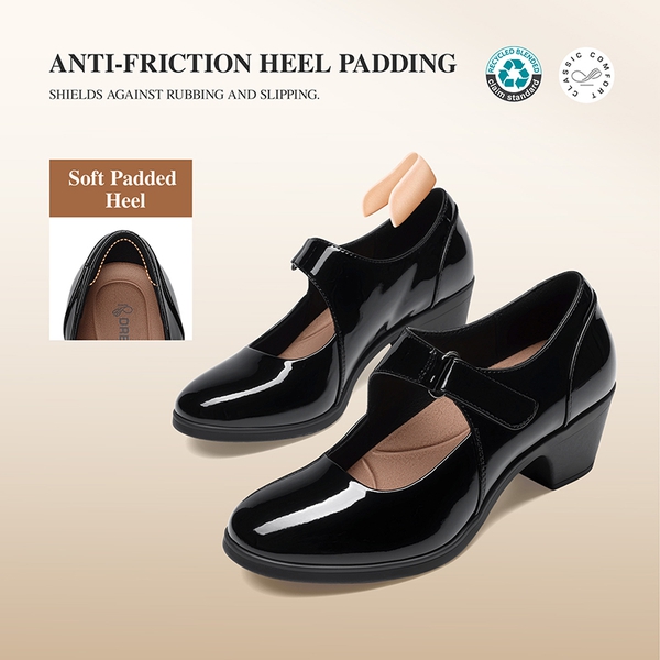 Ascenelle Women's Comfortable Mary Jane Heels - BLACK-PAT - 4