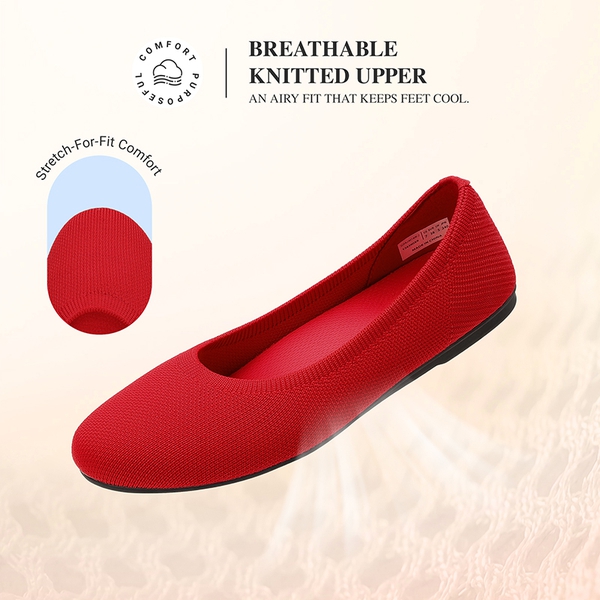 Ascenelle Women's Arch Support Ballet Flats Knit Edition - RED - 4