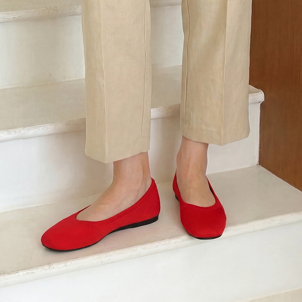 Ascenelle Women's Arch Support Ballet Flats Knit Edition - RED - 2