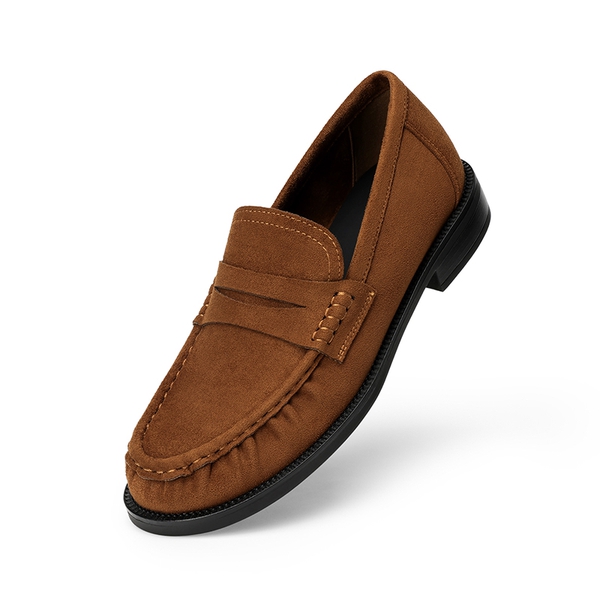 Women's Comfortable Penny Loafers with Pleated Detail - BROWN -  0