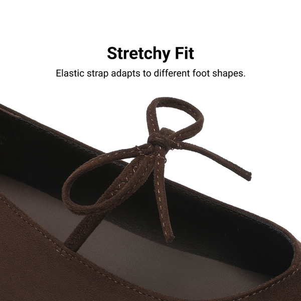 Women's Square Toe Ballet Flats with Elastic Strap & Bow - BROWN - 8