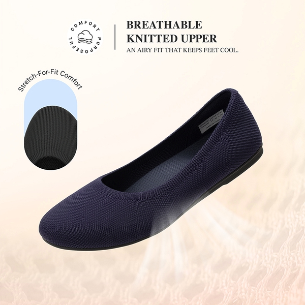 Ascenelle Women's Arch Support Ballet Flats Knit Edition - NAVY - 4