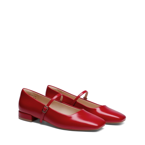 Women's Square-Toe Mary Jane Flats - RED - 4