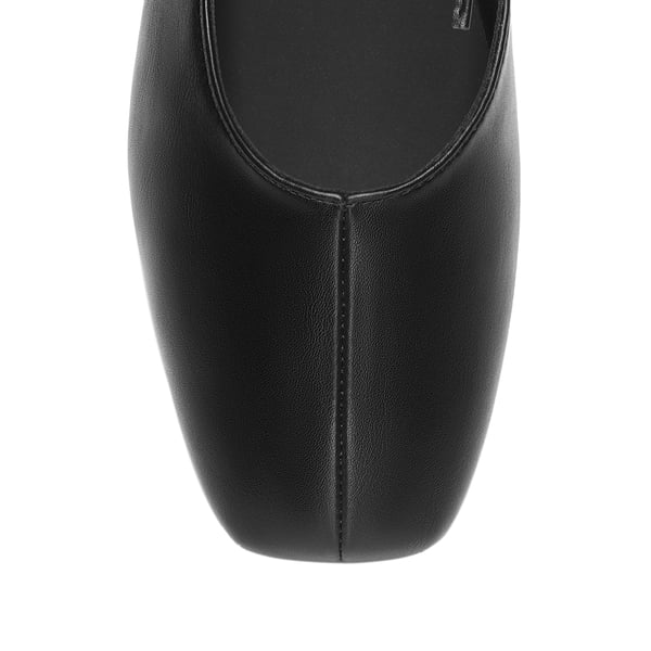 Women's Square Toe Ballet Flats with Elastic Strap & Bow - ALL BLACK - 5