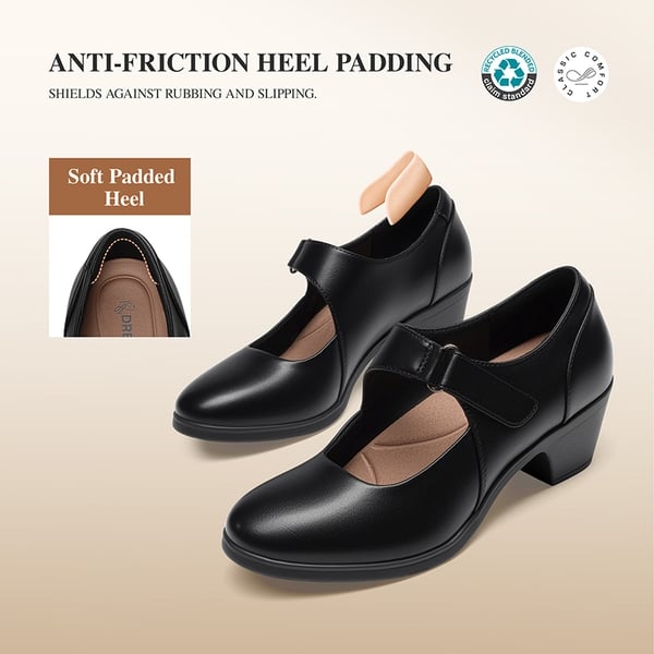 Ascenelle Women's Comfortable Mary Jane Heels - BLACK-PU - 4