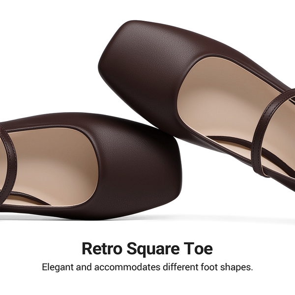 Women's Square-Toe Mary Jane Flats - BROWN - 5