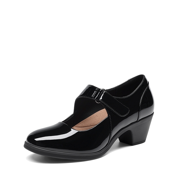 Ascenelle Women's Comfortable Mary Jane Heels - BLACK-PAT -  0