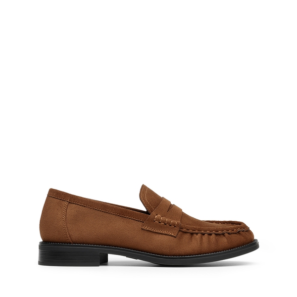 Women's Comfortable Penny Loafers with Pleated Detail - BROWN - 3