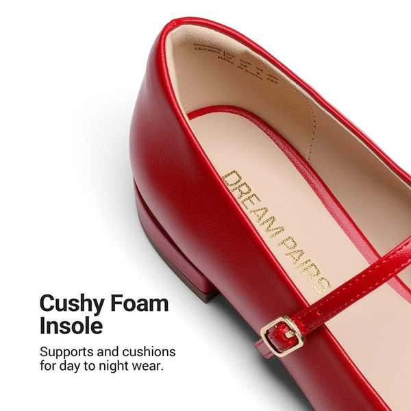 Women's Square-Toe Mary Jane Flats - RED - 8