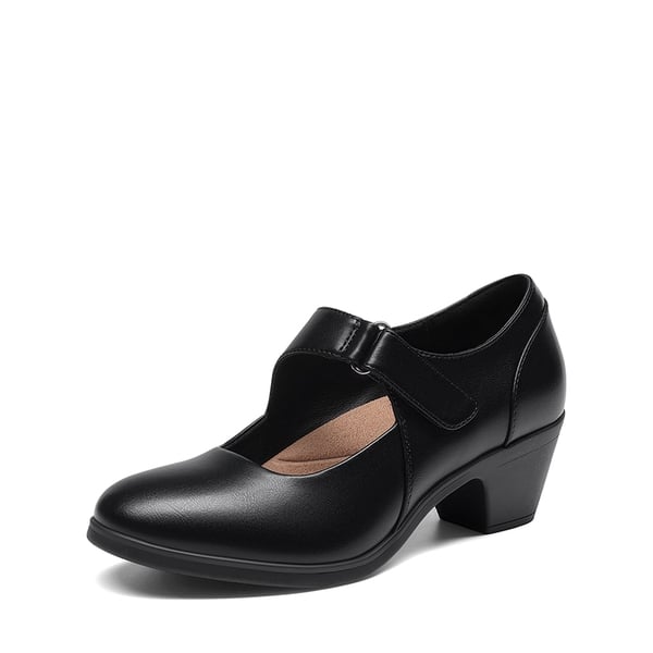 Ascenelle Women's Comfortable Mary Jane Heels - BLACK-PU -  0