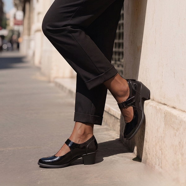 Ascenelle Women's Comfortable Mary Jane Heels - BLACK-PAT - 2