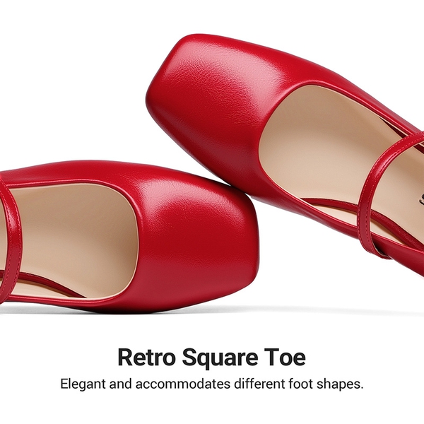 Women's Square-Toe Mary Jane Flats - RED - 5