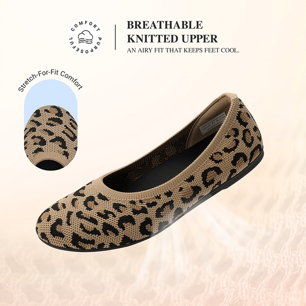 Ascenelle Women's Arch Support Ballet Flats Knit Edition - LEOPARD - 4
