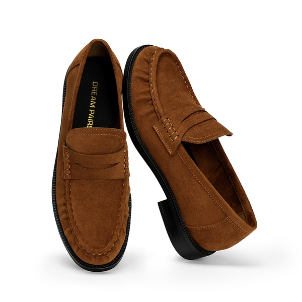 Women's Comfortable Penny Loafers with Pleated Detail - BROWN - 4