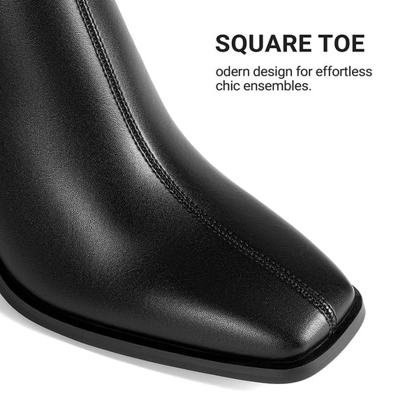 Women's Square Toe Chunky Heel Ankle Boots - BLACK - 6