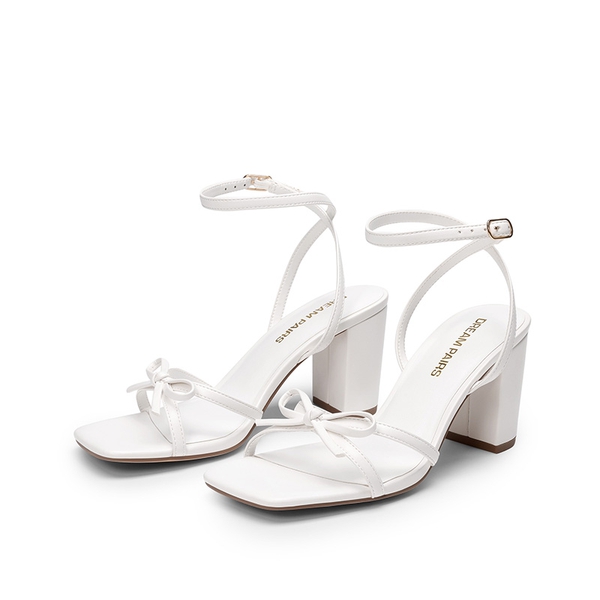 Women's Bow Detail Block Heel Sandals  - WHITE - 4