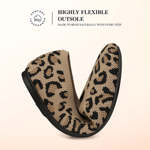Ascenelle Women's Arch Support Ballet Flats Knit Edition - LEOPARD - 6