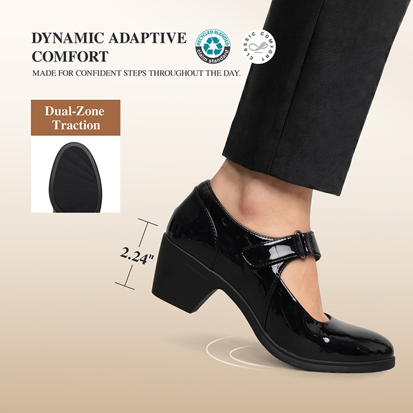 Ascenelle Women's Comfortable Mary Jane Heels - BLACK-PAT - 5