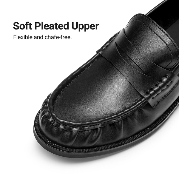 Women's Comfortable Penny Loafers with Pleated Detail - BLACK - 5
