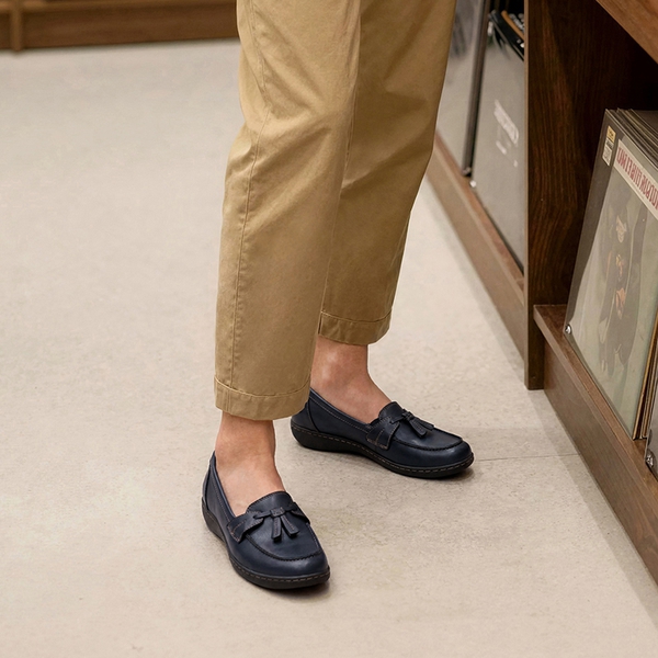 Ascenelle Women's Arch Support Slip-On Loafers - NAVY - 2