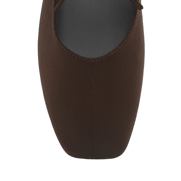 Women's Square Toe Ballet Flats with Elastic Strap & Bow - BROWN - 5