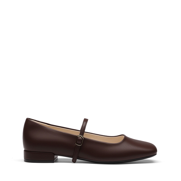 Women's Square-Toe Mary Jane Flats - BROWN - 3