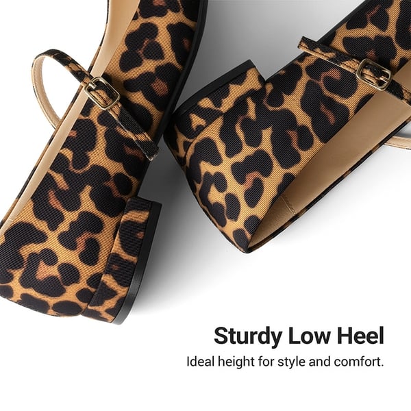 Women's Square-Toe Mary Jane Flats - LEOPARD - 6