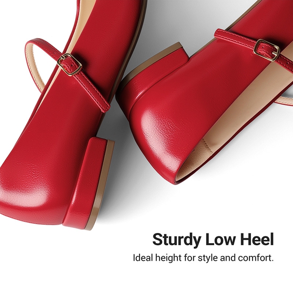 Women's Square-Toe Mary Jane Flats - RED - 6