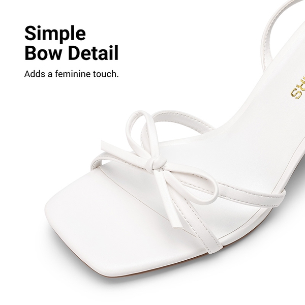 Women's Bow Detail Block Heel Sandals  - WHITE - 5